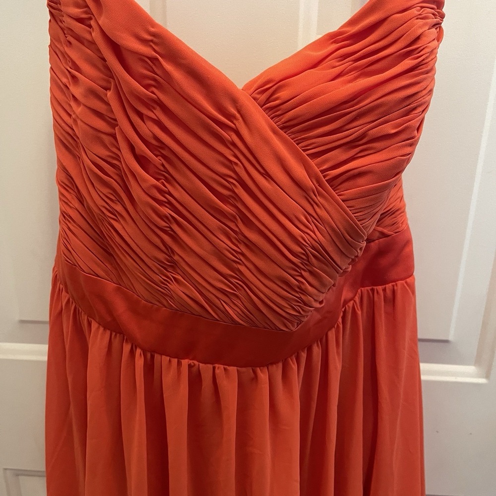 Morilee Strapless Orange Chiffon Empire Waist Dress Flowy Formal Prom Gown Event - Picture 3 of 10